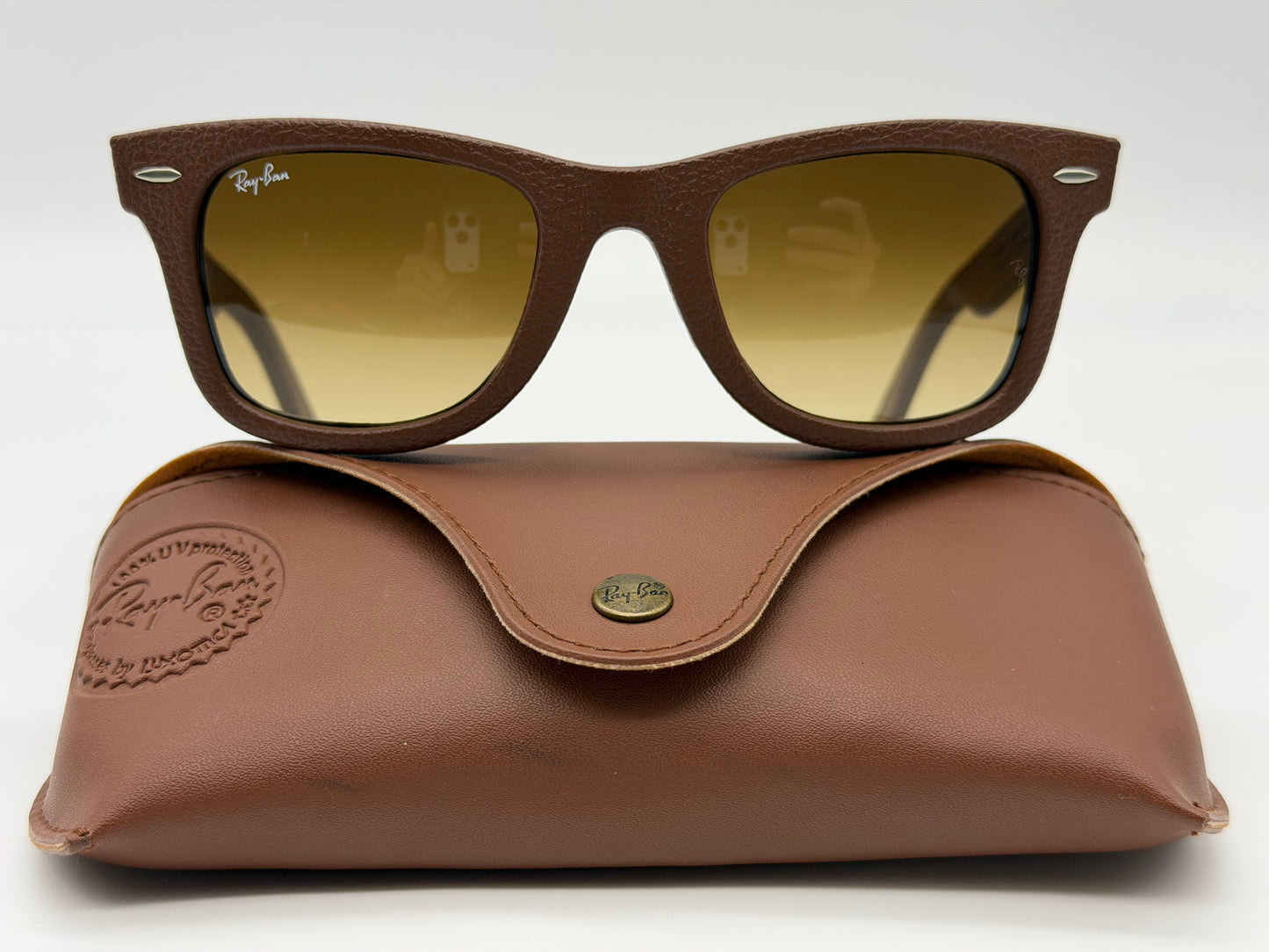 Ray-Ban Wayfarer Leather 50mm Matte Bronze-Copper / Brown Gradient RB 2140 - QM 1169 / 85 Italy Missing Box