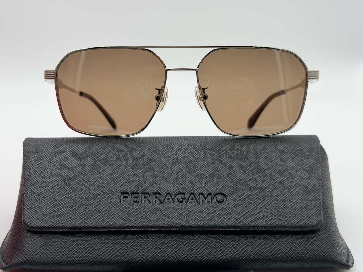 Ferragamo SF319SLB 58mm Brown / Light Gold Titanium Italy NEW