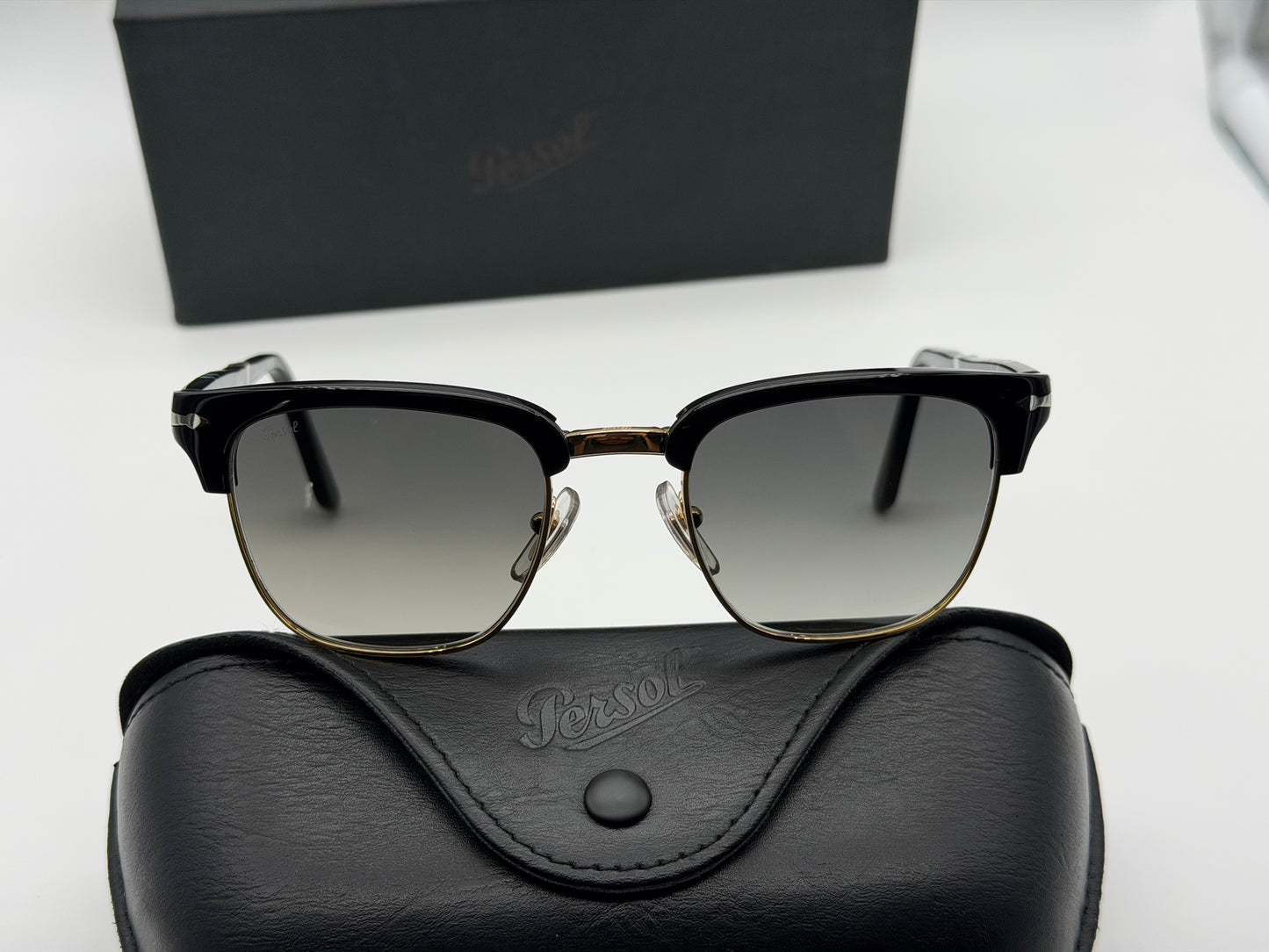 Persol PO 3375 S 50mm Folding Clubmaster Black / Gold - Gray Gradient 122571  Italy Open Box