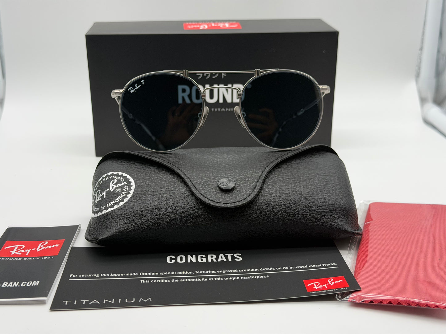 Ray-Ban Round Double Bridge Titanium 50mm Demi Gloss Blue Mirror Gold RB 9165 Japan NEW