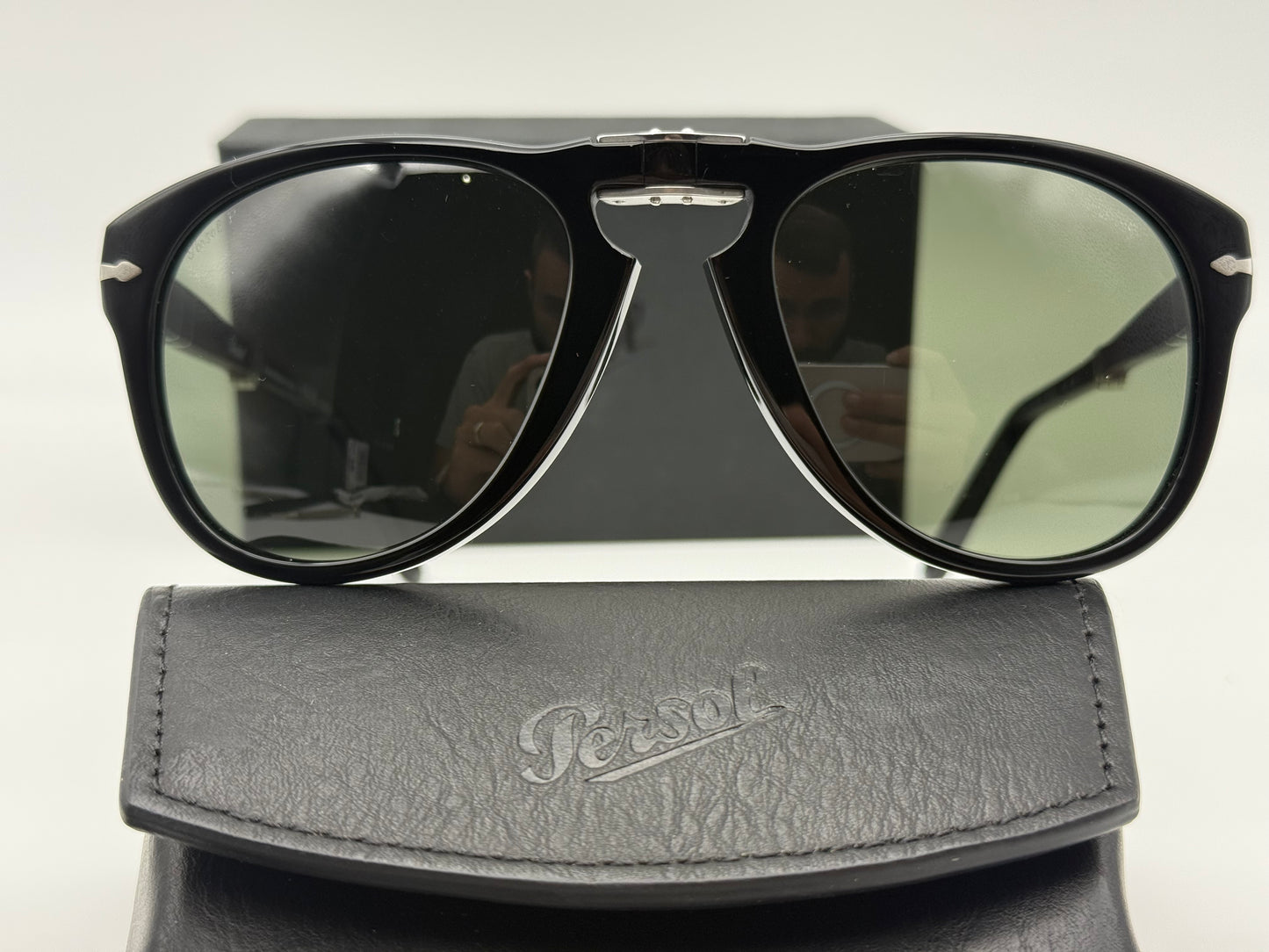 Persol PO 714 54mm Original Folding Black / Green Polarized 95 58 Italy NEW