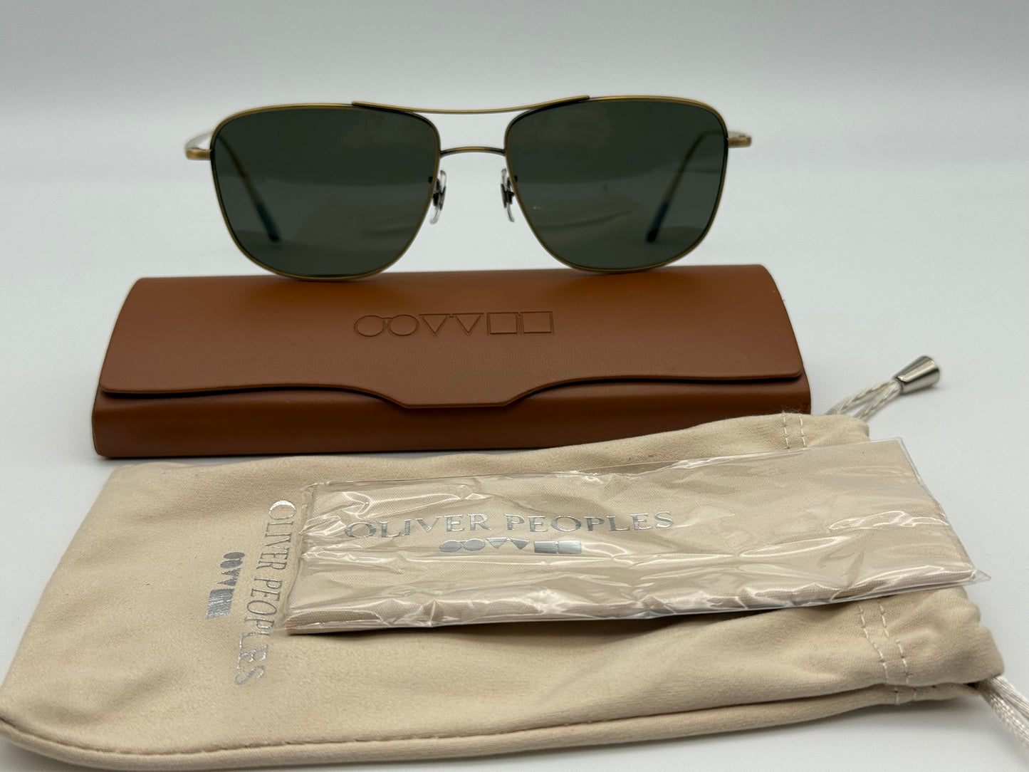 Oliver Peoples Shaefer VFX POLARIZED 55mm OV 1146 ST 5039/P1 Titanium Antique Gold Green PREOWNED