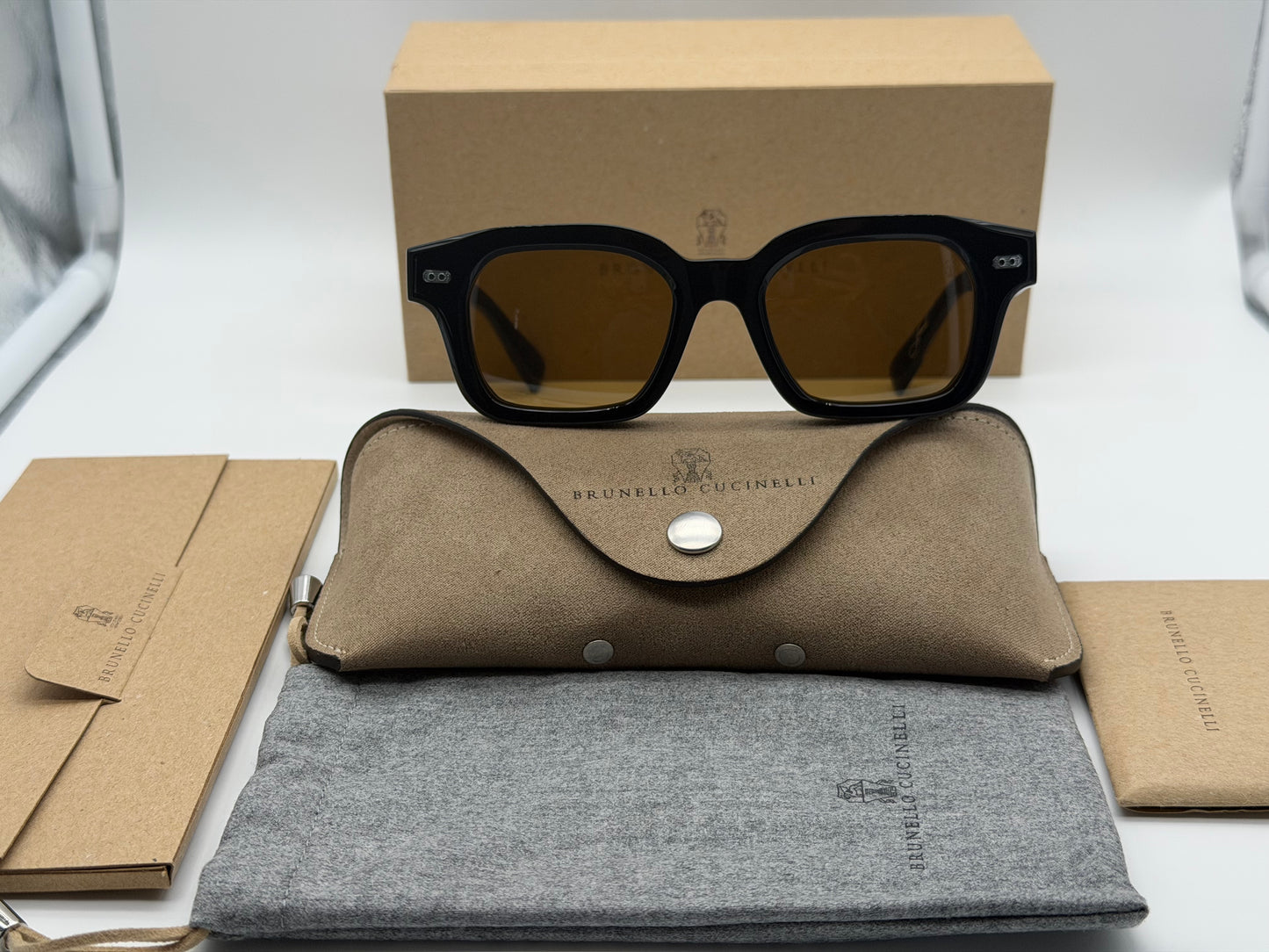 Brunello Cucinelli JARED 50mm Black Nero / Brown Terracotta Crystal BC4018S Japan NEW