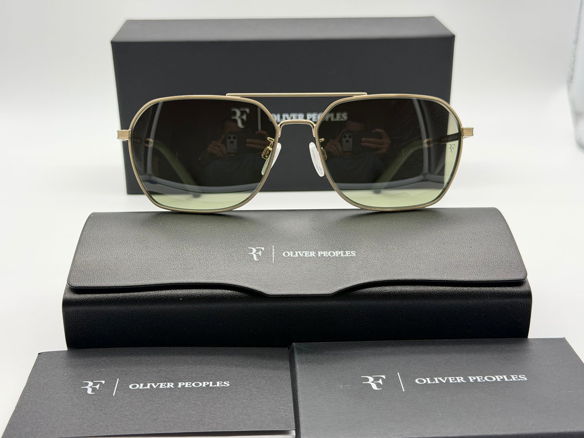 Oliver Peoples R-17 Roger Federer 58mm Brushed Gold / Forest Gradient OV 1377S 52452A Italy NEW
