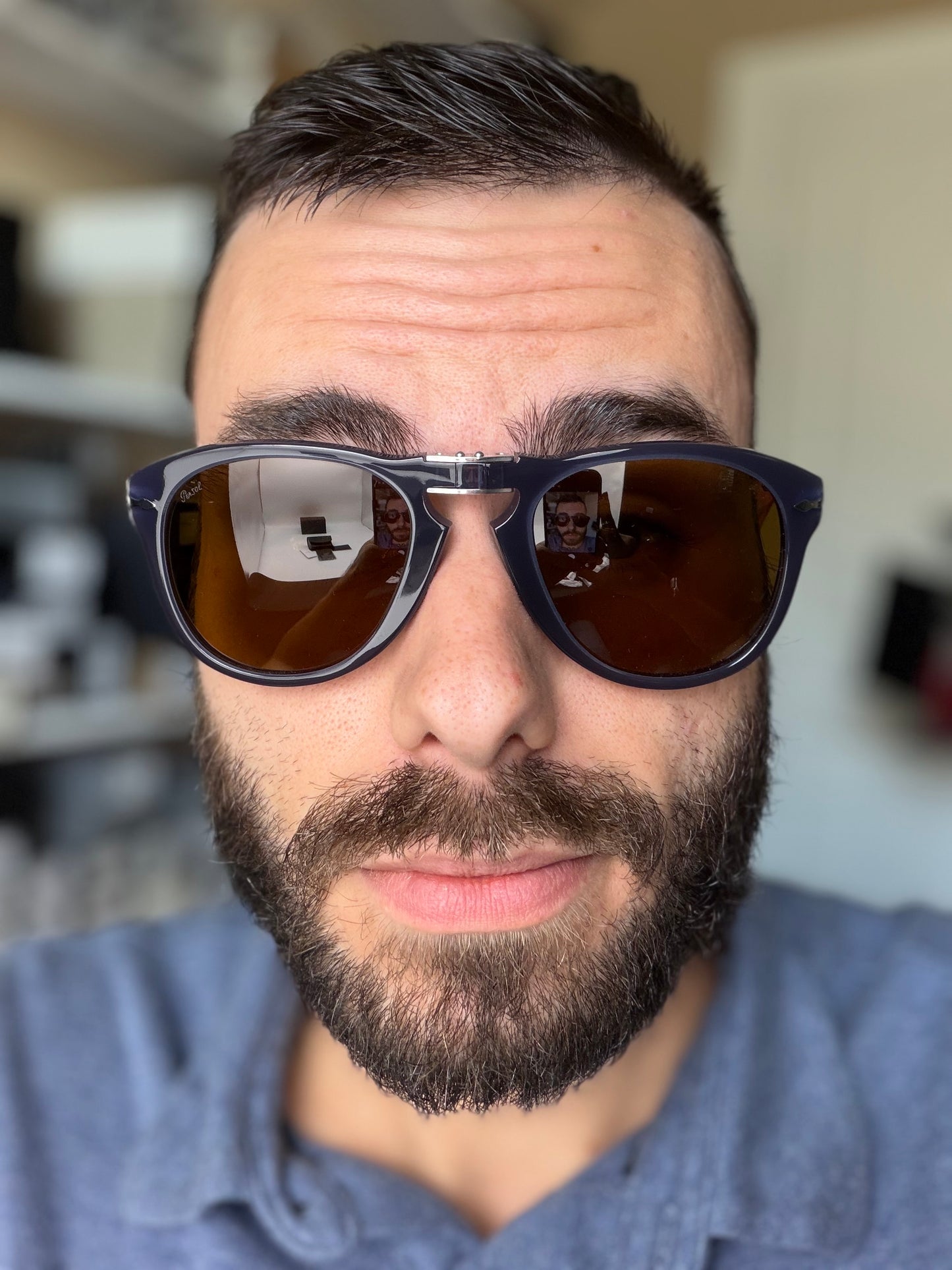 Persol PO 714 54mm Milky Depths Blue / Brown Lens 121733 Italy NEW