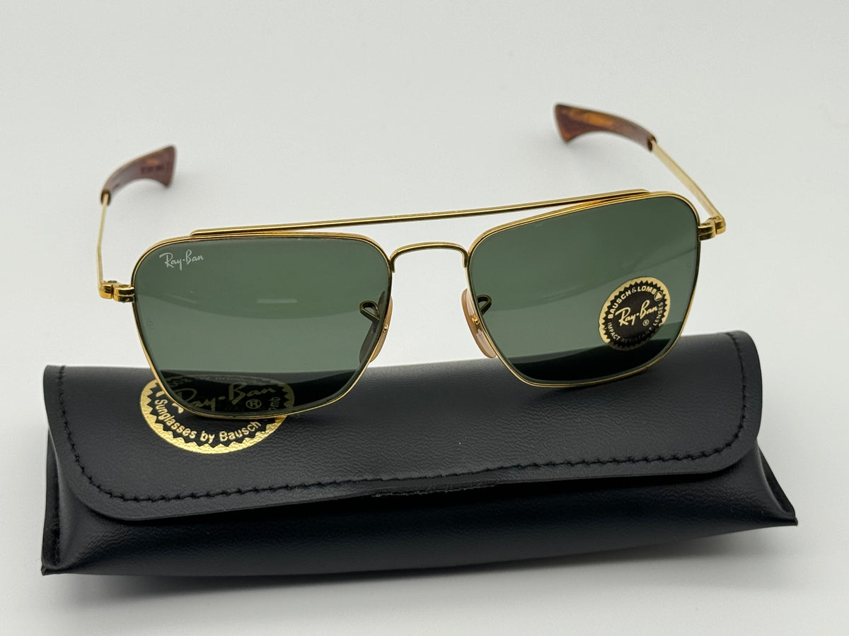 Raybaon Caravan Vintage Ray-Ban Caravan Echelon 52mm G-15 Gold Havana Bayonet Temple t ...