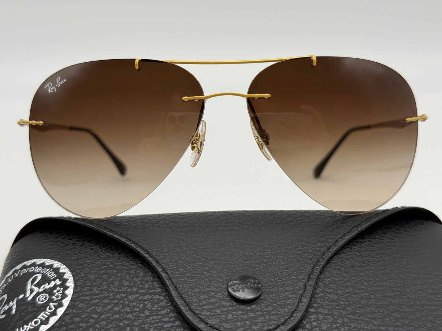 Ray-Ban Aviator LightRay 59mm Titanium RB 8055 157 / 13 Gradient Brown / Gold Missing Box