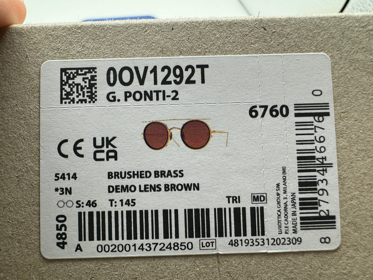 Oliver Peoples G. Ponti - 2 46mm OV 1292 T 5414 Brushed Brass / Brown Clip Japan