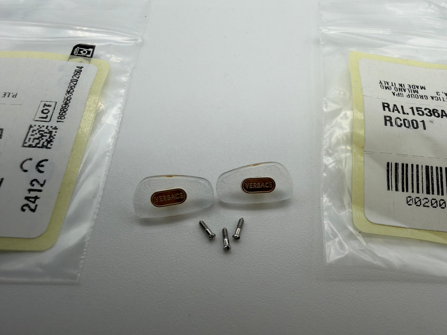 Versace Nose Pads Authentic OEM Fits Sunglasses Eyeglasses Frames Clear Gold With Screws