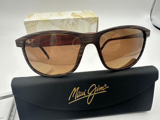 Maui Jim Lele Kawa Dragons Teeth 58mm H811 Brown Stripe HCL Bronze Super Thing Glass Lens NEW