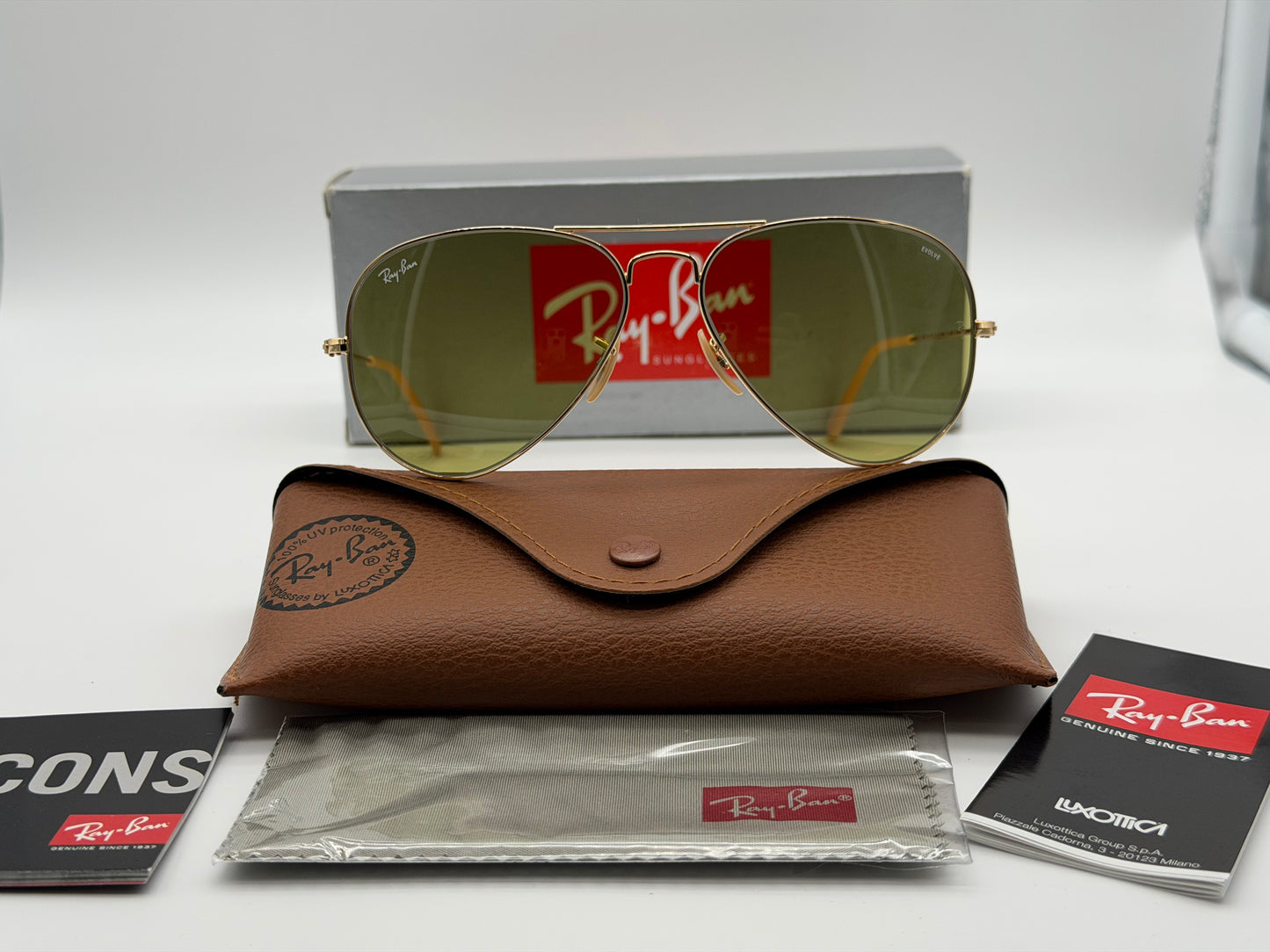 Ray-Ban Aviator 58mm Evolve Photochromatic Green / Gold RB3025 9064 4C Italy NEW