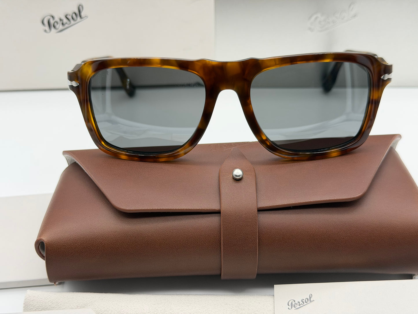 Persol PO 8002S 55mm Yellow Brown Havana / Dark Gray 1243B1 Italy NEW