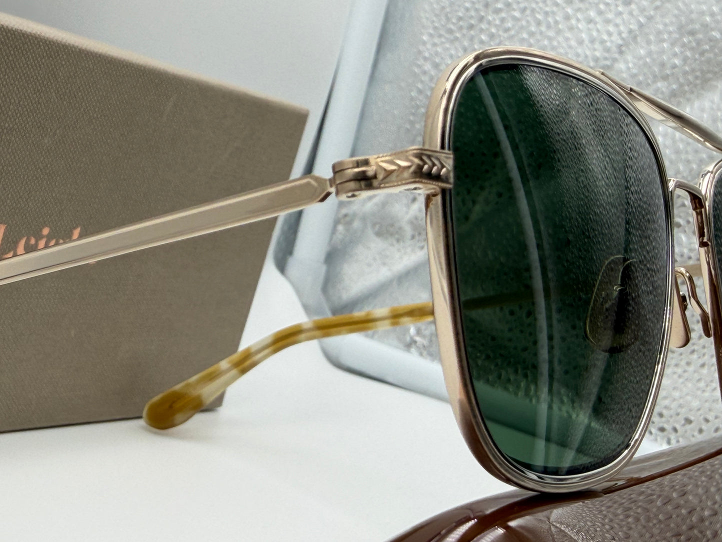 Mr. Leight Navigator S 51mm Brushed 12K White Gold-Platinum-Spotted Honey G15 Glass Polarized Japan