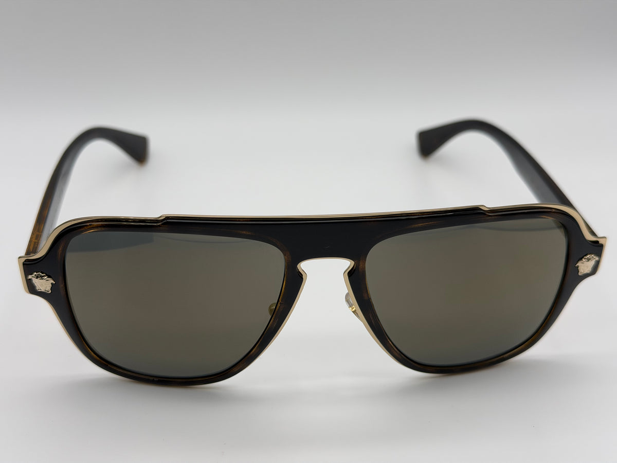 Versace VE 2199 Havana / Dark Gray Gold Mirror 56mm 12524T Itlay NEW