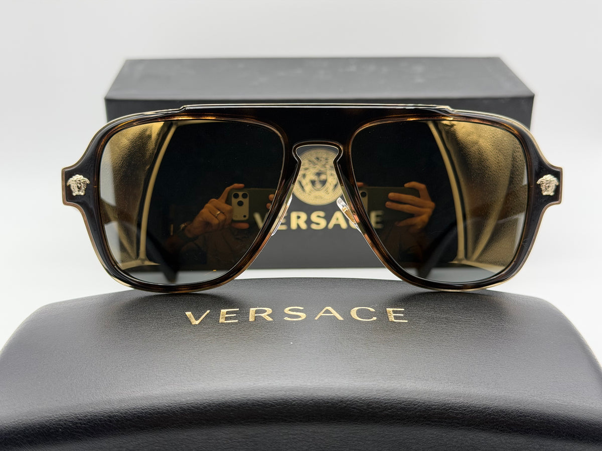 Versace VE 2199 Havana / Dark Gray Gold Mirror 56mm 12524T Itlay NEW