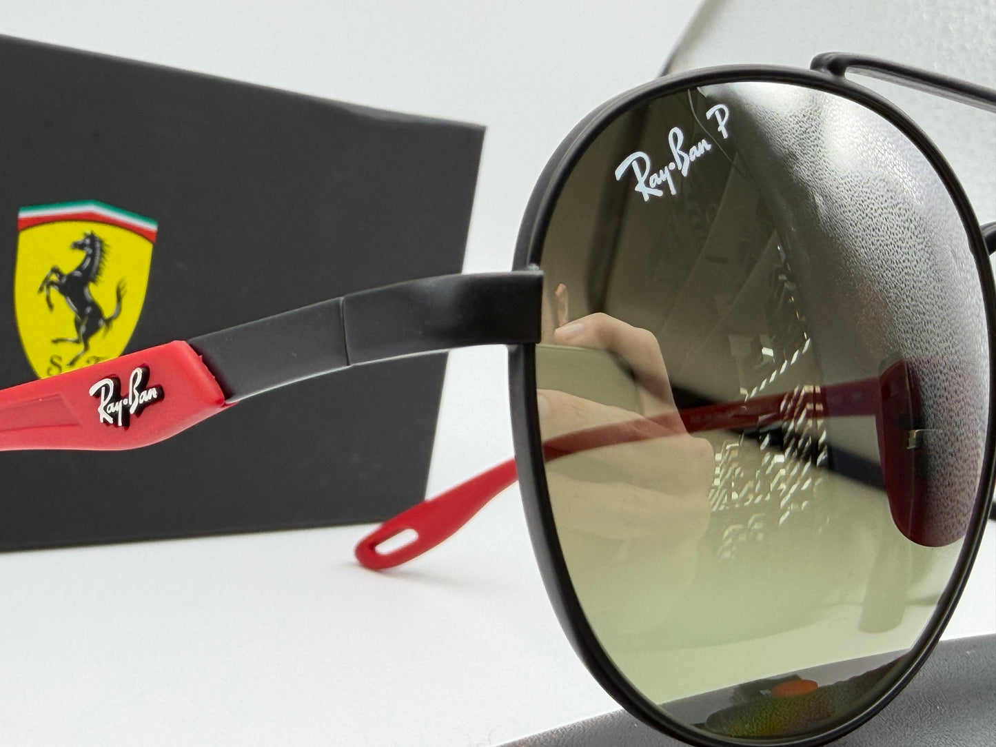 Ray-Ban RB 3696 51mm Ferrari Matte black / red - Polarized Gray mirror gradient F0025J Italy NEW