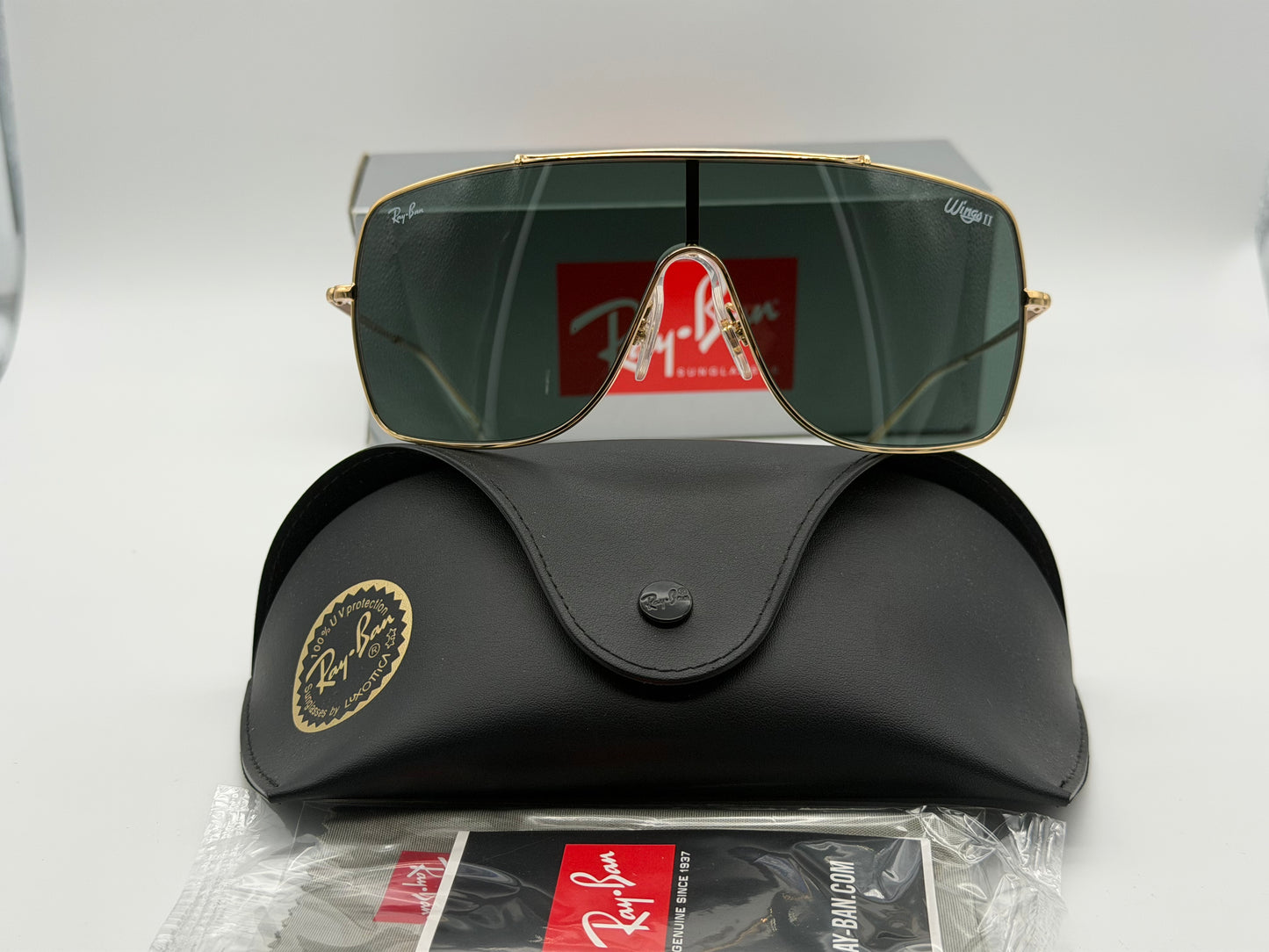 Ray-Ban Wings II RB 3697 Gold / Dark Green 905 / 071 Itlay NEW