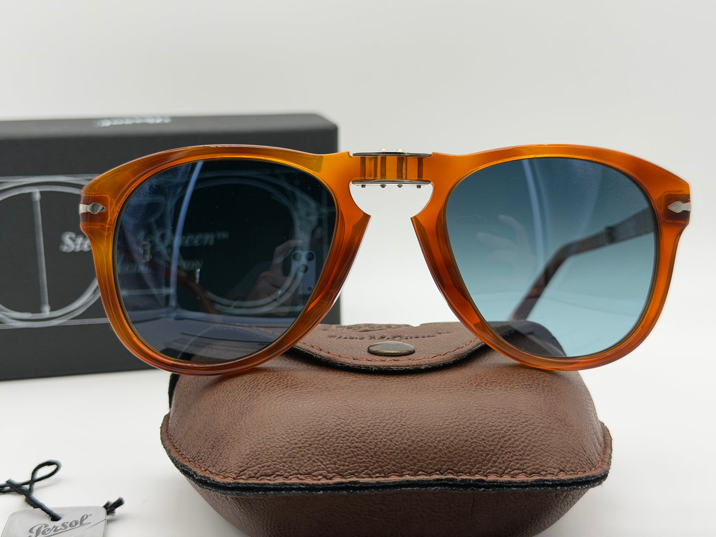 PERSOL PO 714 SM 52mm Light Havana / Polarized Blue Crystal Lens 96/S3 Italy NOS