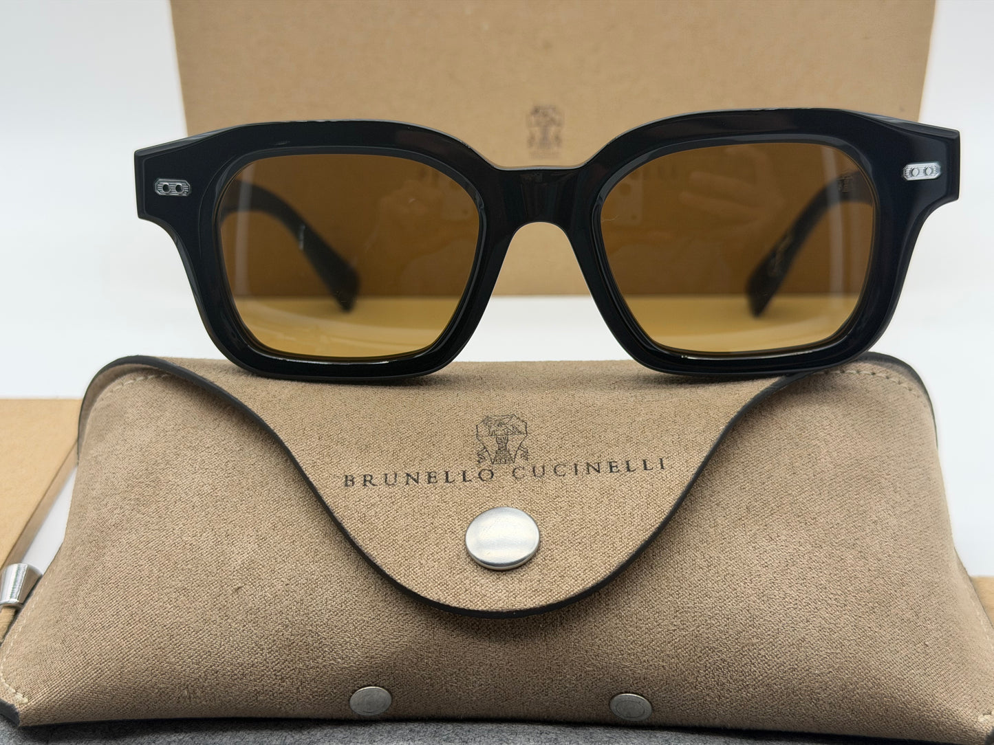Brunello Cucinelli JARED 50mm Black Nero / Brown Terracotta Crystal BC4018S Japan NEW
