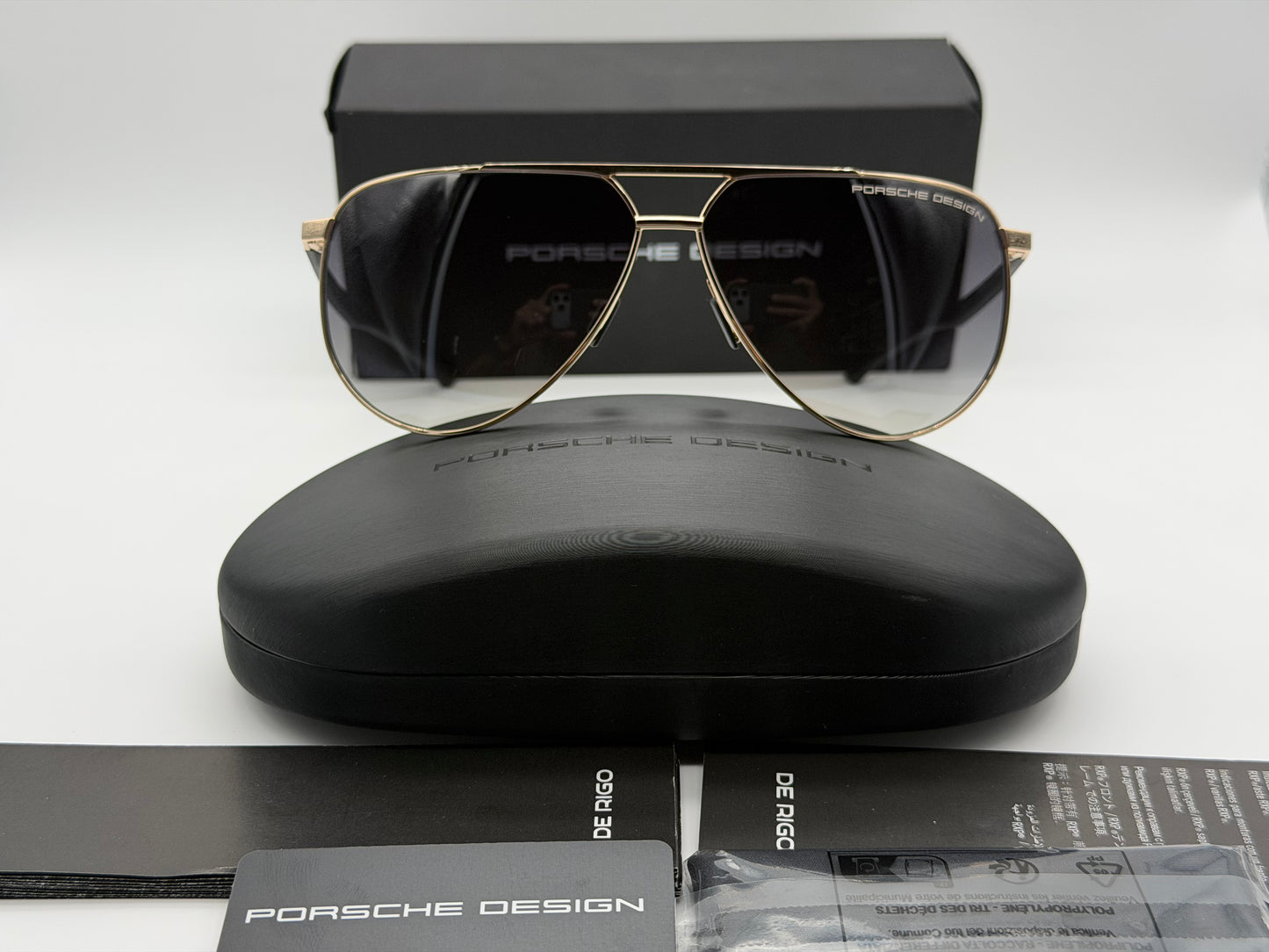 Porsche Design P8 962 Black Carbon Fiber / Smoke Gradient Lens Italy NEW