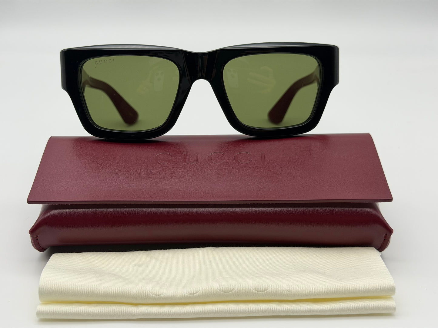 Gucci Square 52mm GG 1668 S Black Green Burgundy / Green Lens Italy NEW