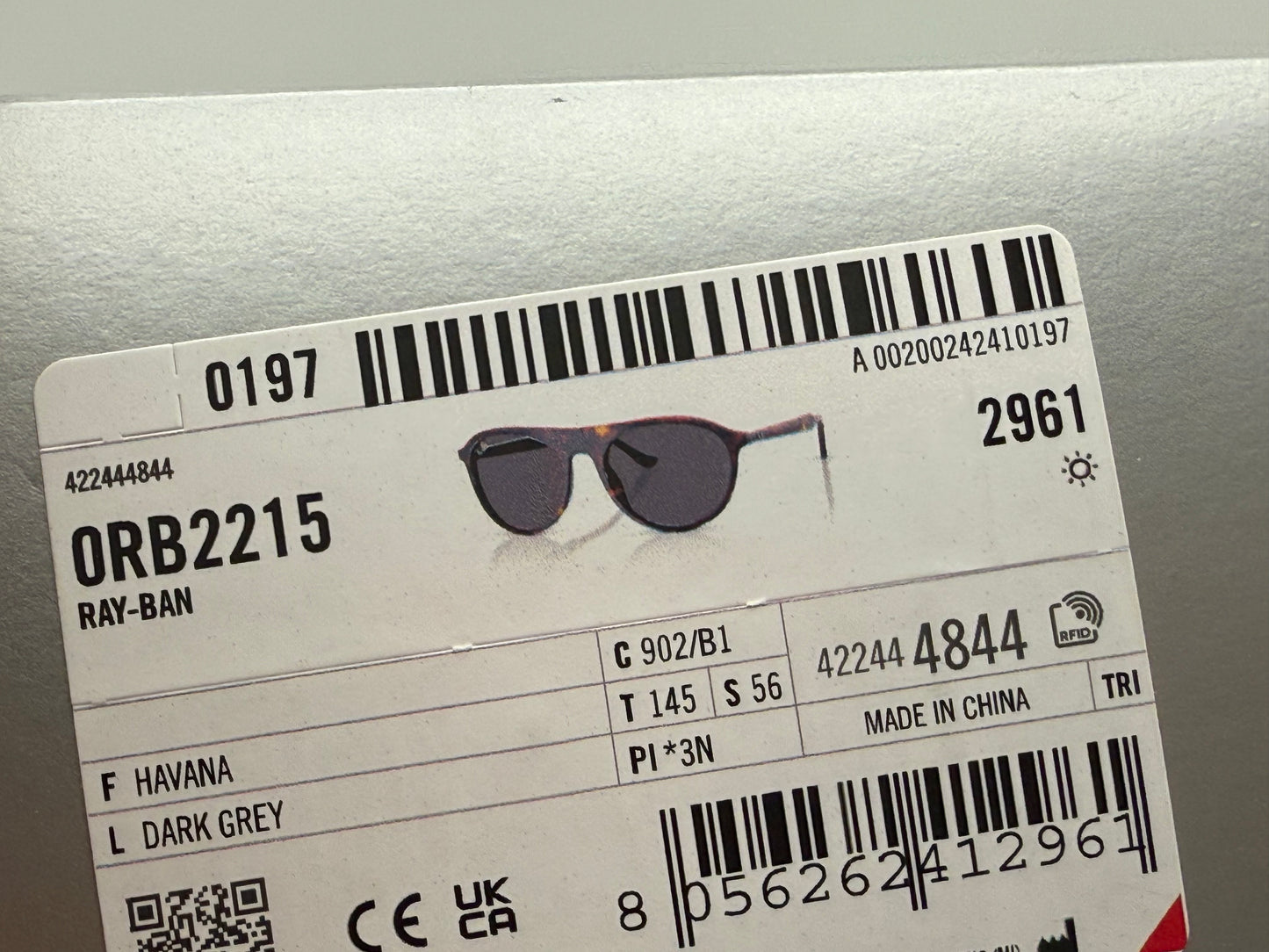 Ray-Ban RB 2215 Havana / Dark Gray Glass Lens 902 / B1 NEW