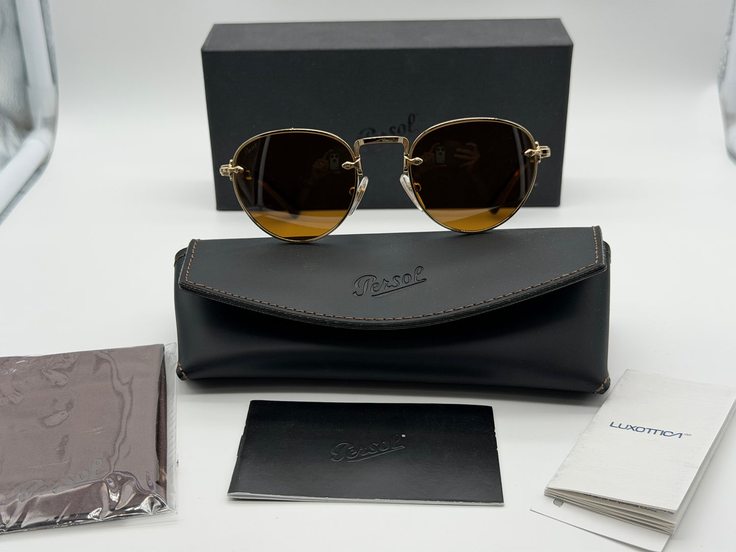 Persol PO 2491 49mm 1142 33 Gold / Brown Crystal Itlay NEW