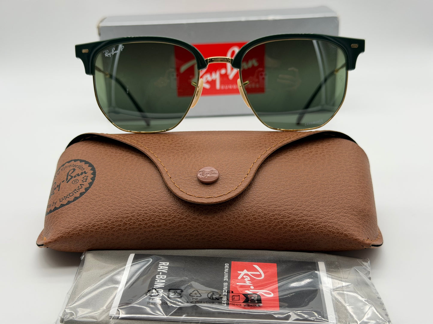 Ray-Ban New Clubmaster 53mm Polished Green /Gold Silver/Green Polarized + Chromance Lens RB 4416 6655/G4 Itlay NEW