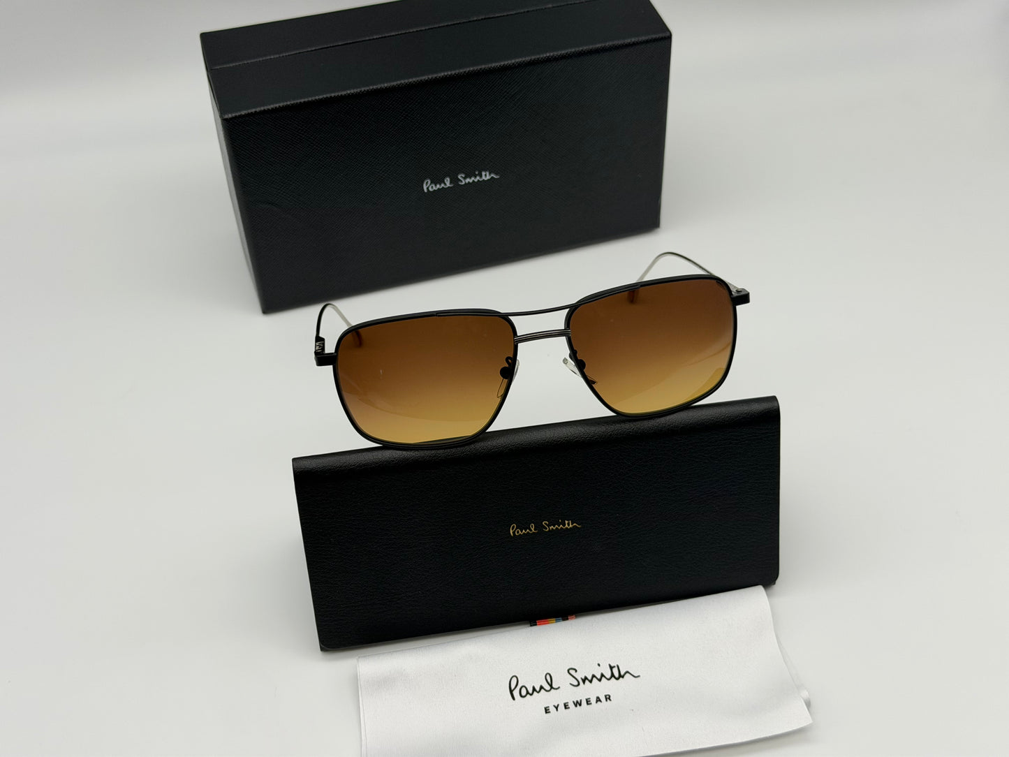 Paul Smith Foster 58mm Matte Black / Shiny Silver - Brown Gradient PSS 07958 Italy NEW