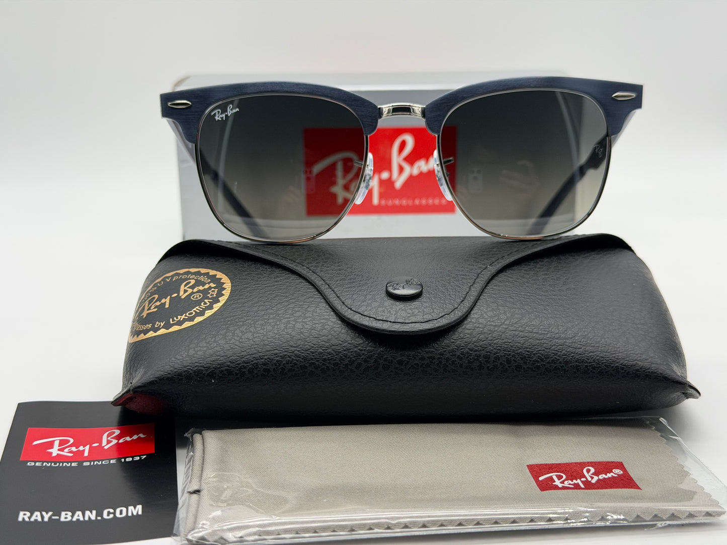 Ray-Ban Clubmaster Aluminum 51mm Matte Blue Silver / Gray Gradient Lens RB 3507 9248 / 71 Italy NEW
