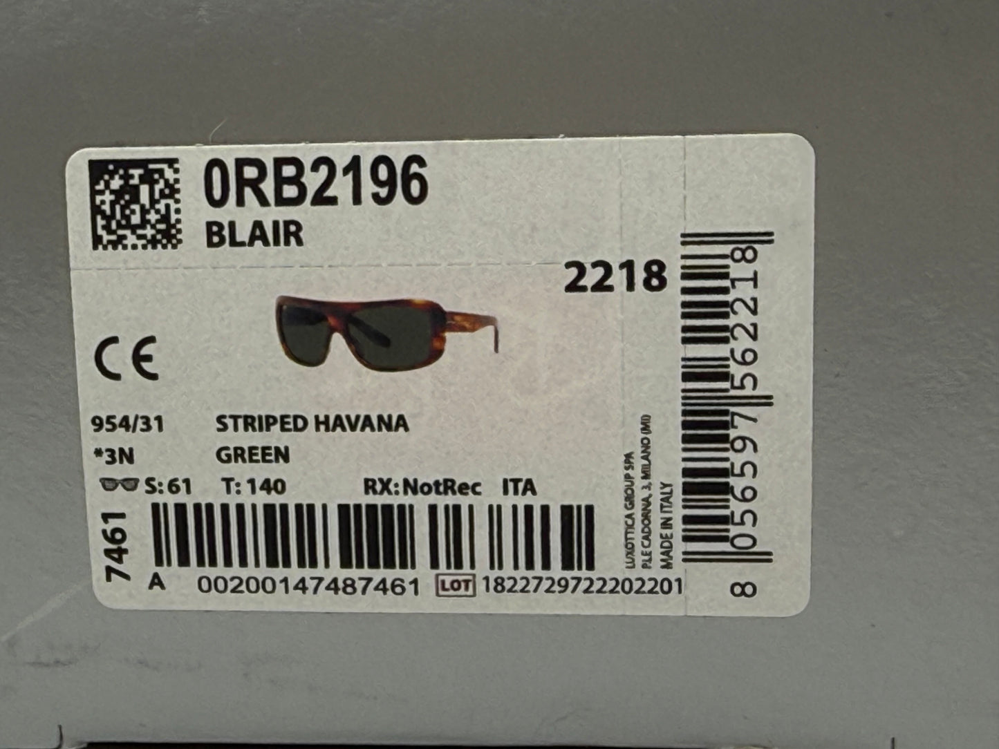 Ray-Ban BLAIR 61mm Stripped Havana 954 / 31 G -15 NEW