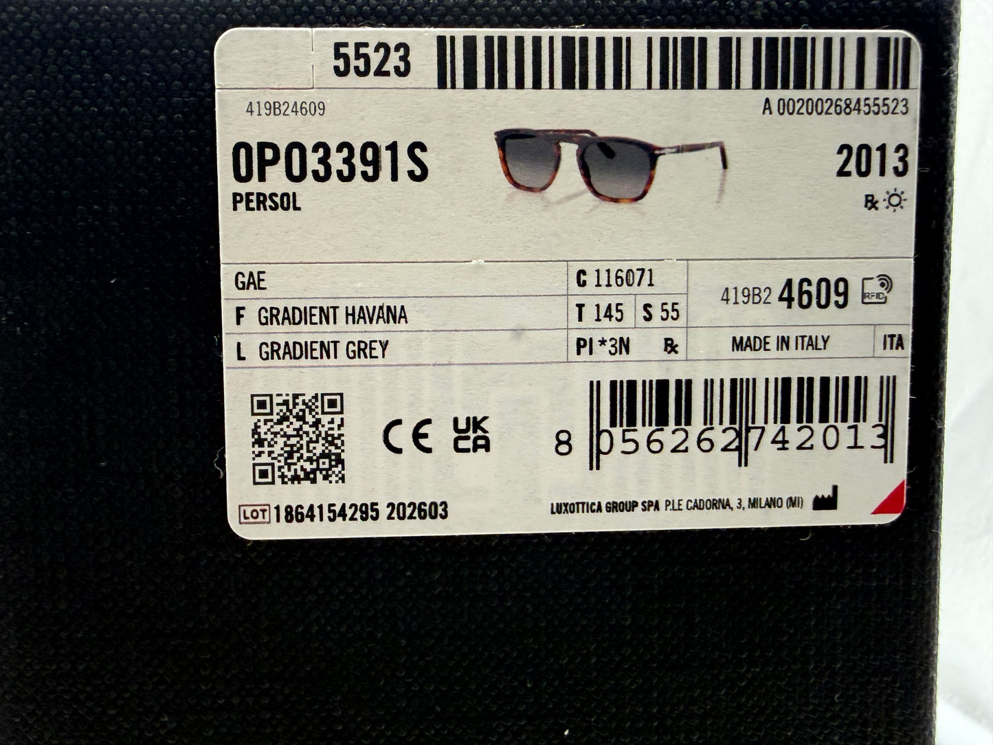 Persol GAE PO 3391 55mm Gradient Havana / Gradient Gray Crystal 116071 Itlay NEW