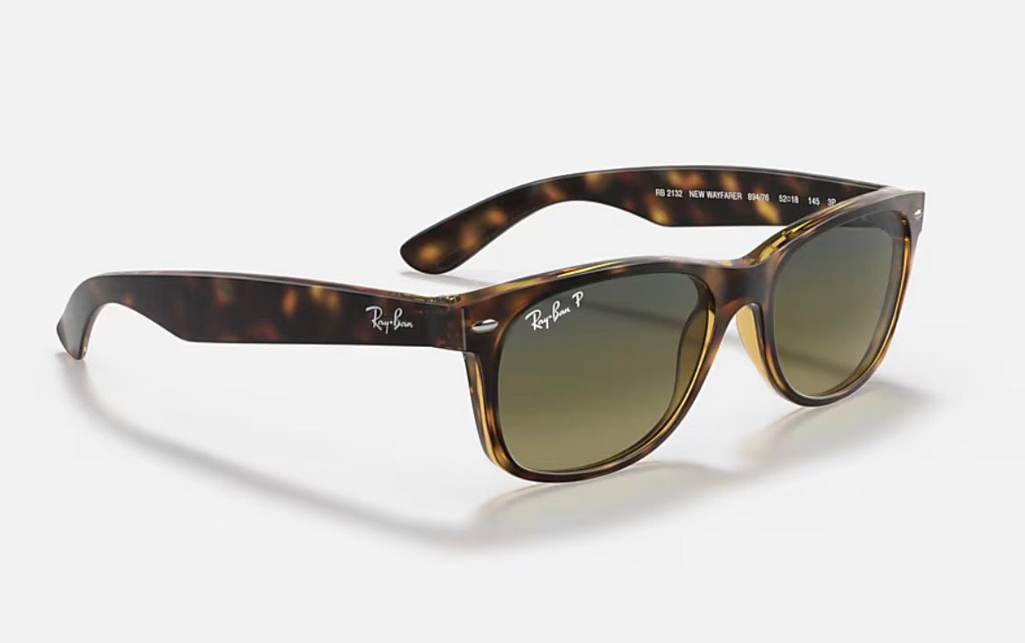 Ray-Ban New Wayfarer Classic 55mm Matte Havana / Green Gradient Polarized RB 2132 894/76 Itlay NEW