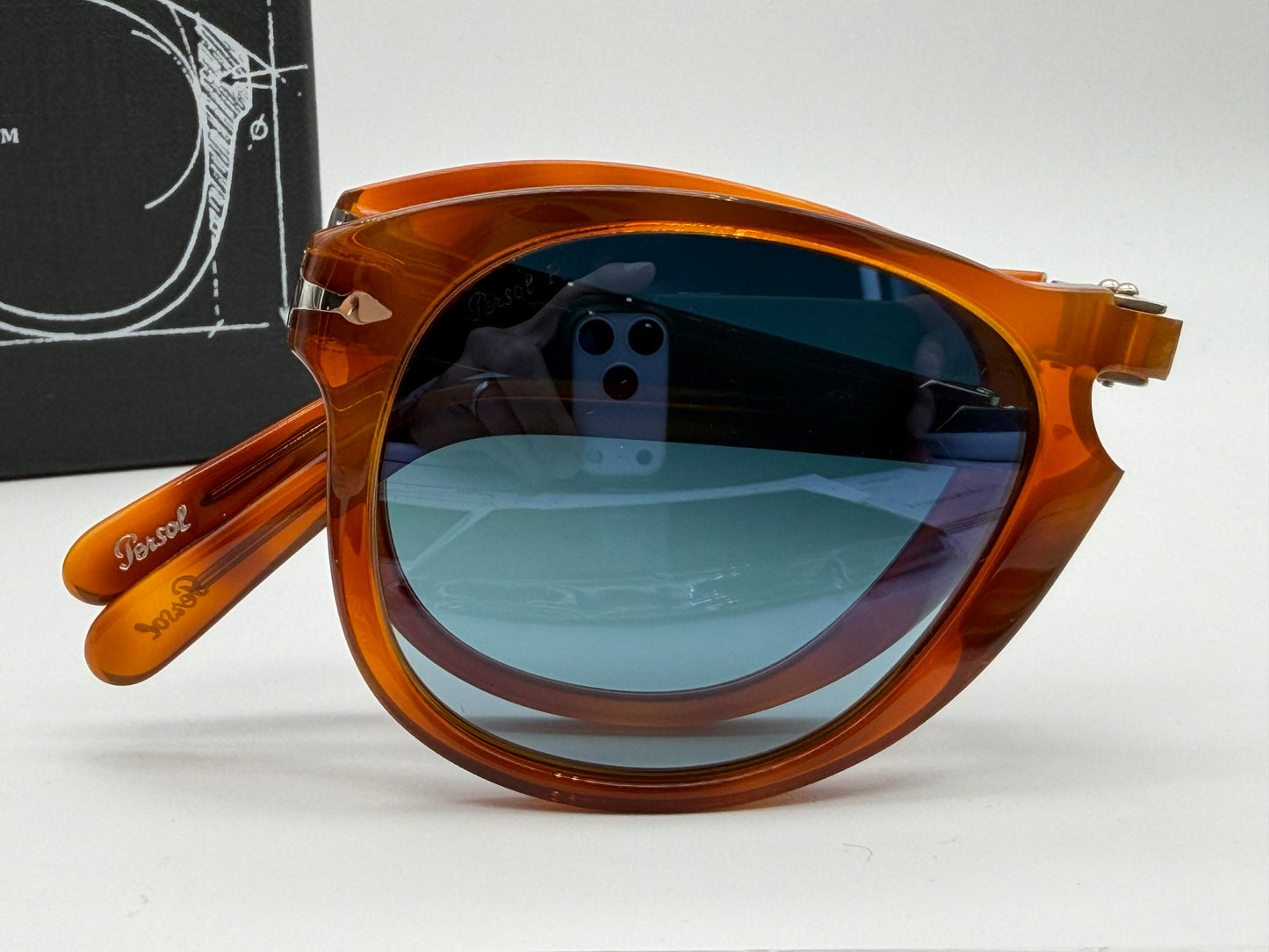 PERSOL PO 714 SM 52mm Light Havana / Polarized Blue Crystal Lens 96/S3 Italy NOS