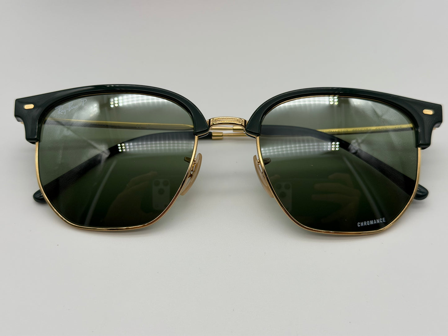 Ray-Ban New Clubmaster 53mm Polished Green /Gold Silver/Green Polarized + Chromance Lens RB 4416 6655/G4 Itlay NEW