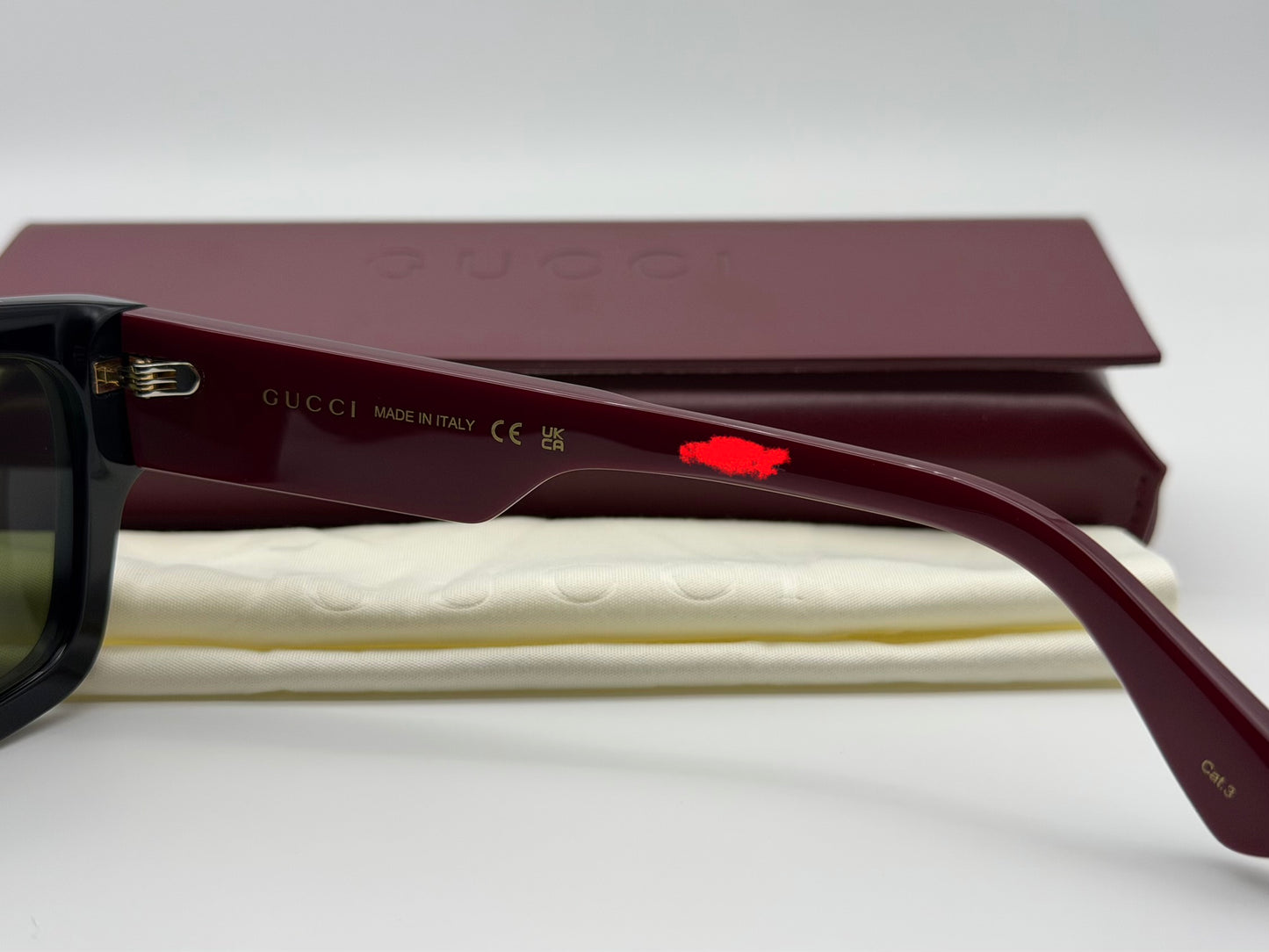 Gucci Square 52mm GG 1668 S Black Green Burgundy / Green Lens Italy NEW