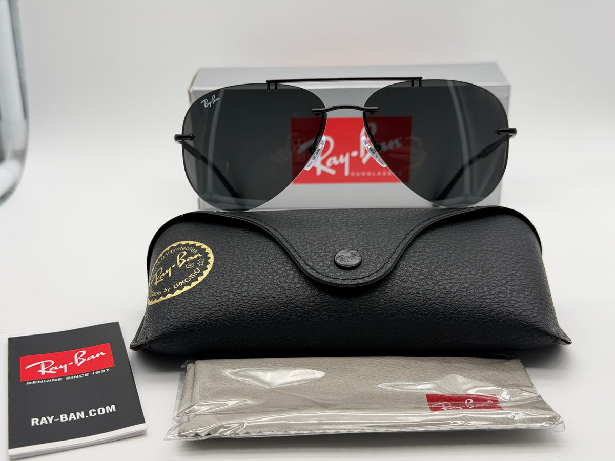 Ray-Ban Aviator Rimless RB 3791 Polished Black / Dark Gray 002/87 NEW