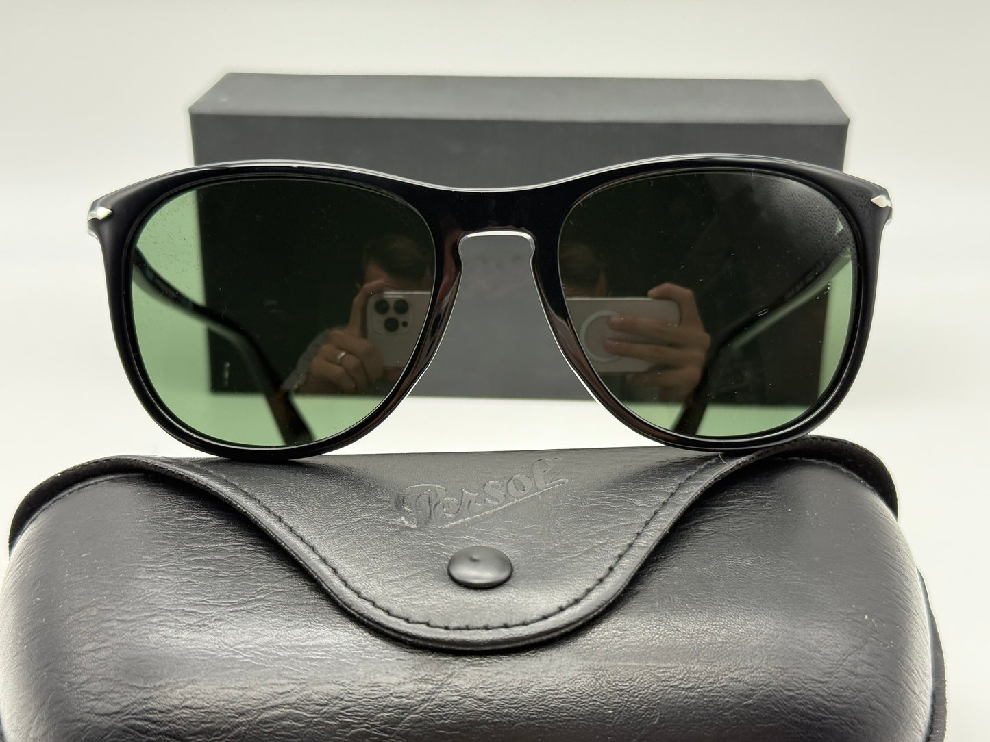 Persol PO 3314S 55mm 95 31 Black / Green Glass Lens Italy NEW