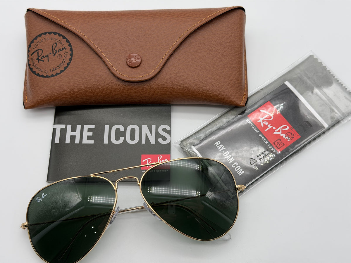 Ray-Ban Classic Aviator 58mm G15 Green Gold RB 3025 L020 Large Metal Italy No Box