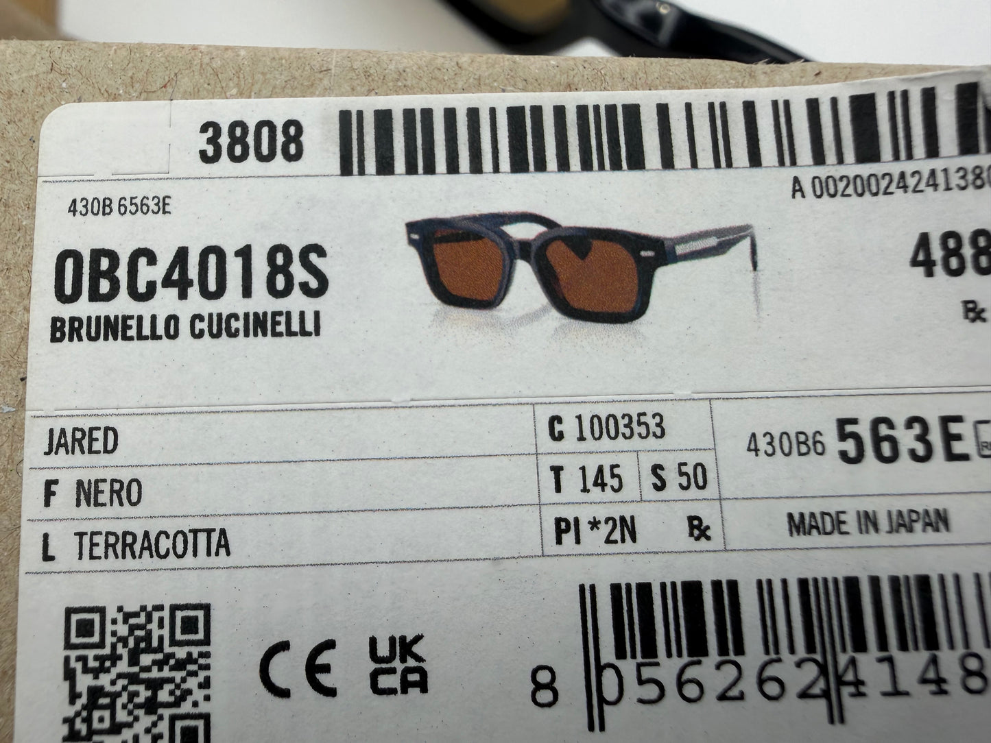 Brunello Cucinelli JARED 50mm Black Nero / Brown Terracotta Crystal BC4018S Japan NEW