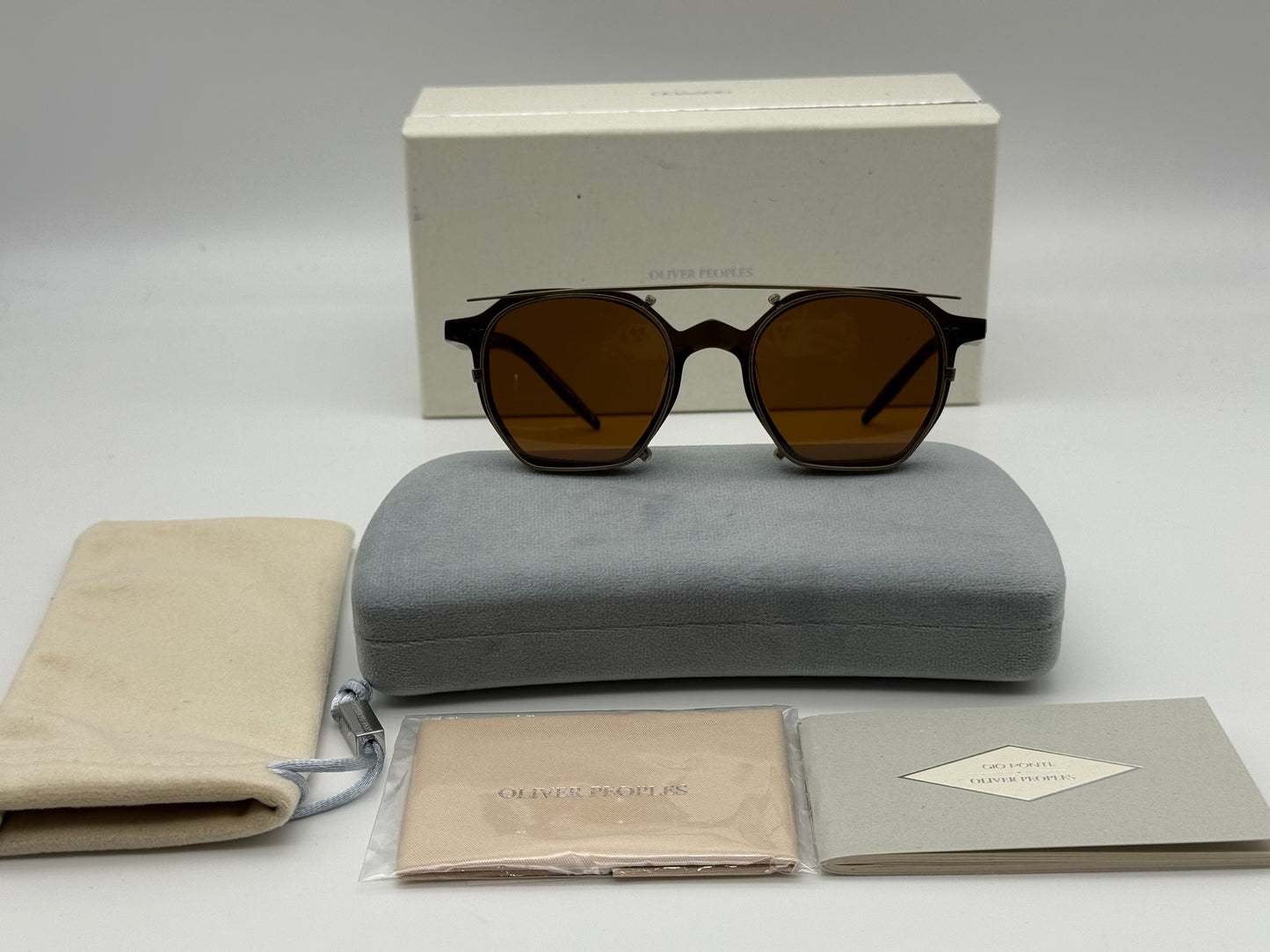 Oliver Peoples G. Ponti 5 47mm Dark Military Olive / Brown Antique Gold clip OV 5489 1576 JAPAN NEW
