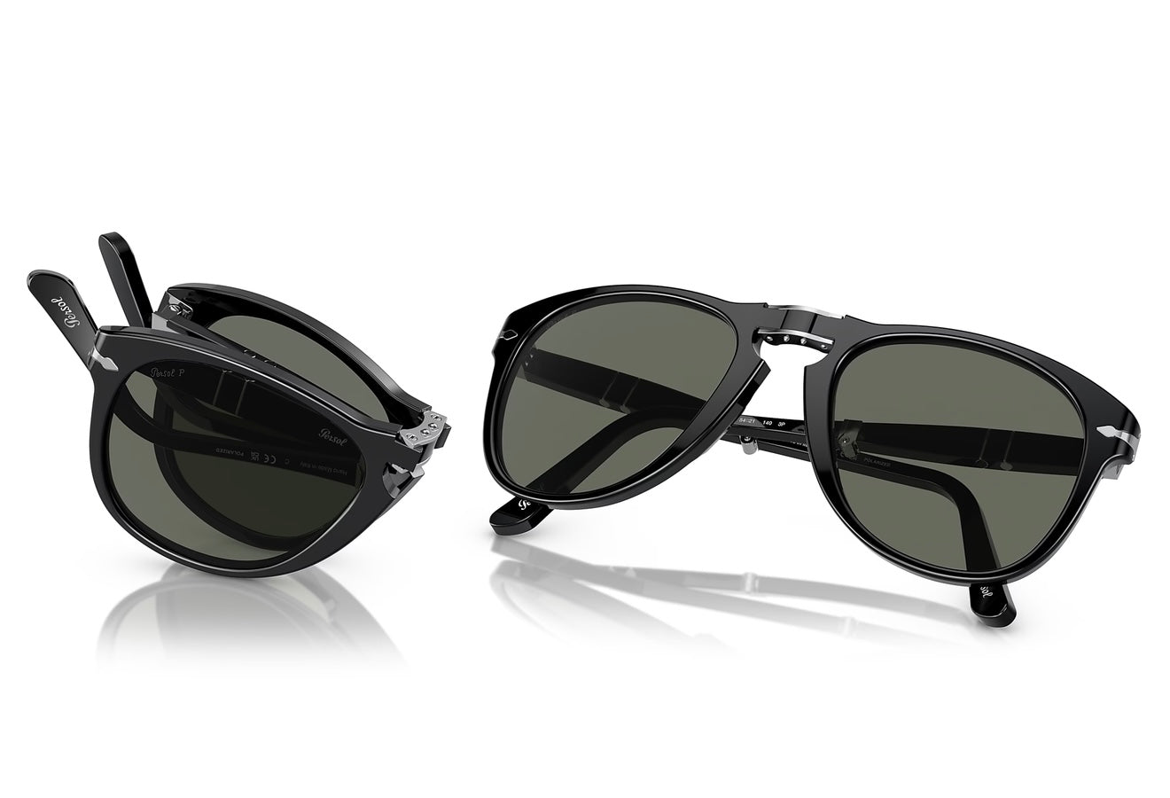 Persol PO 714 54mm Original Folding Black / Green Polarized 95 58 Italy NEW