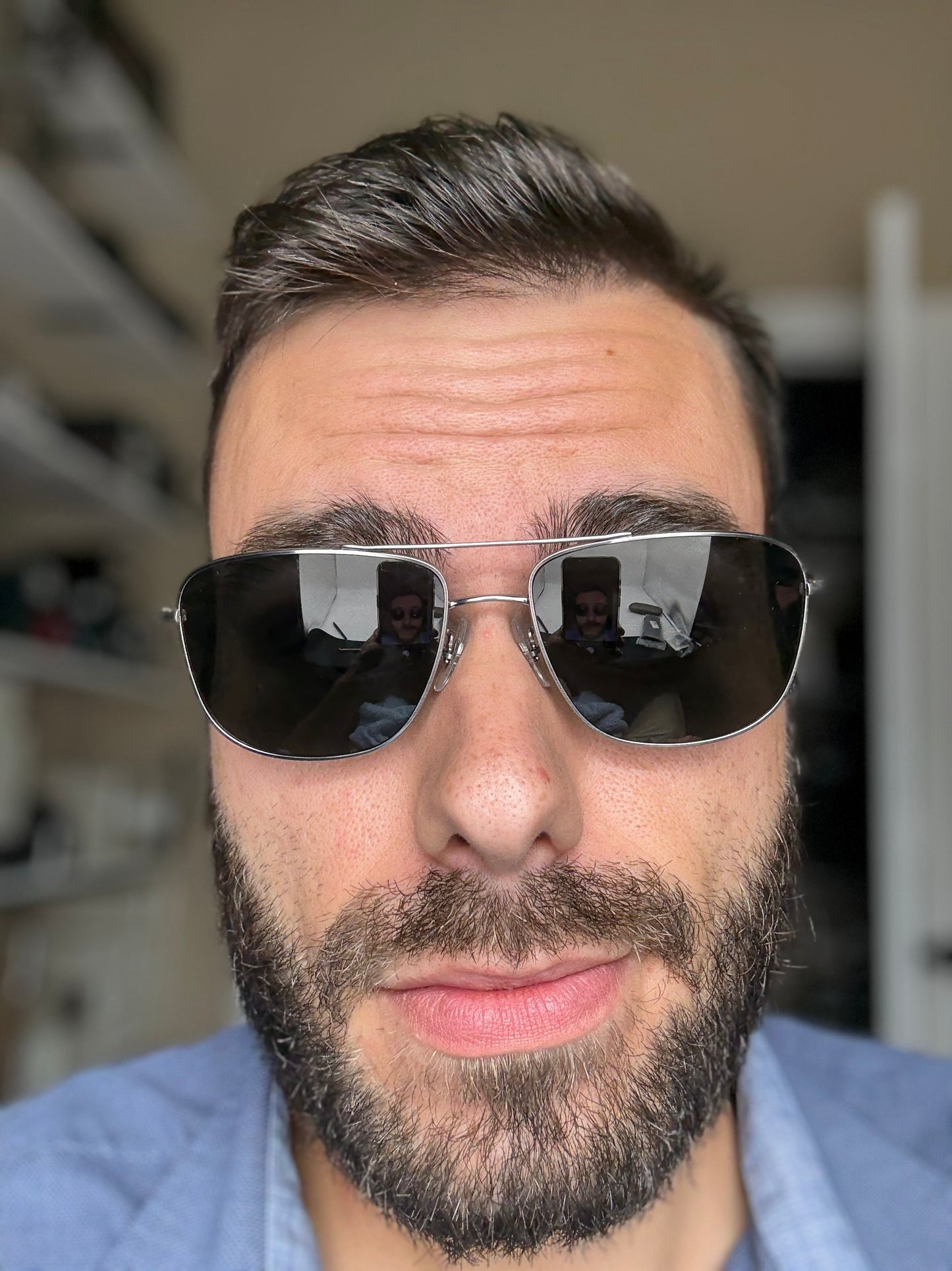 Oliver Peoples Shaefer VFX POLARIZED 55mm OV 1146 ST 504/7C Titanium Silver With Additional Blue Photochromic Lenses PREOWNED