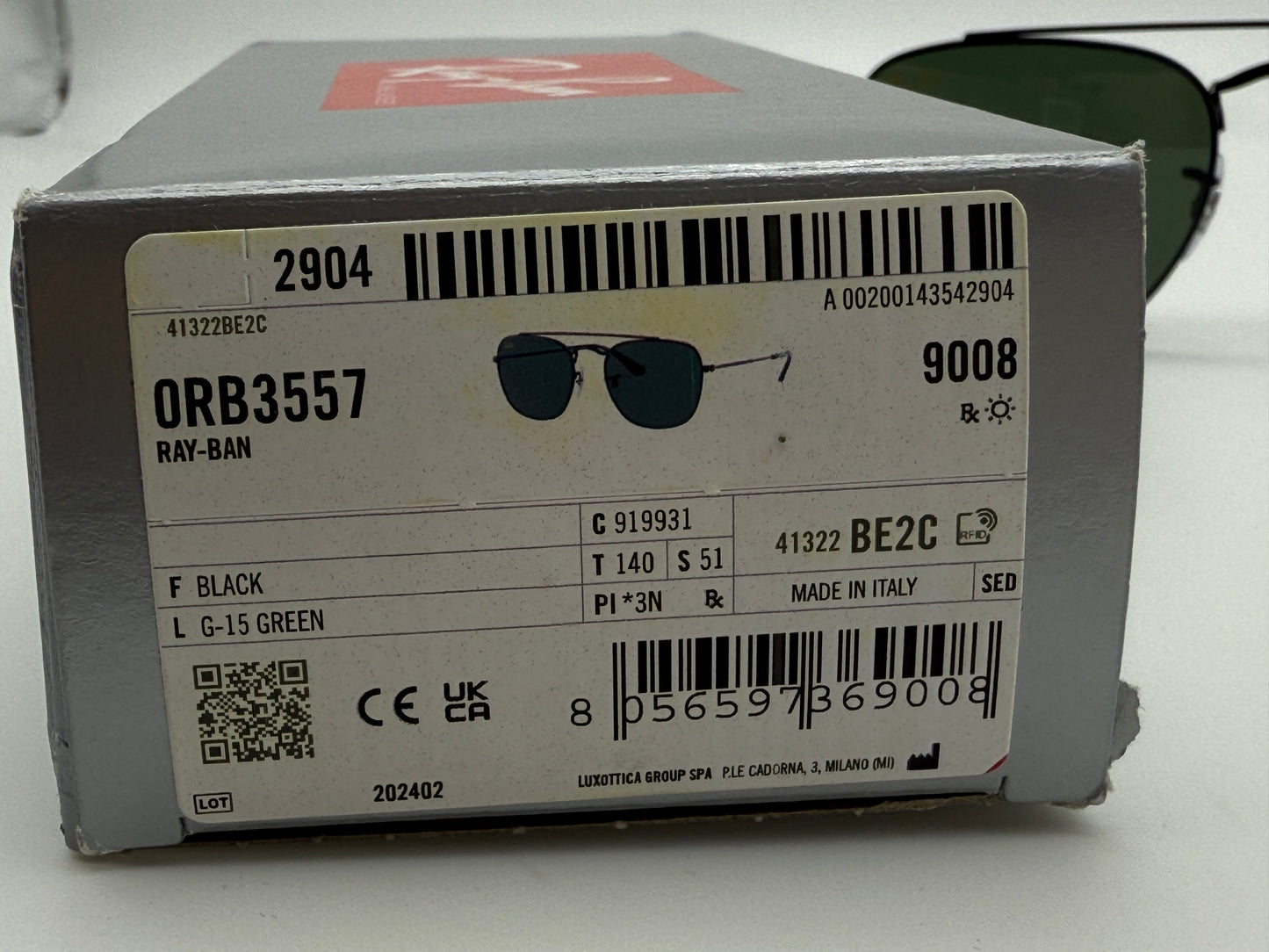 Ray-Ban RB 3557 51mm Black / G 15 Glass Lens Italy NEW