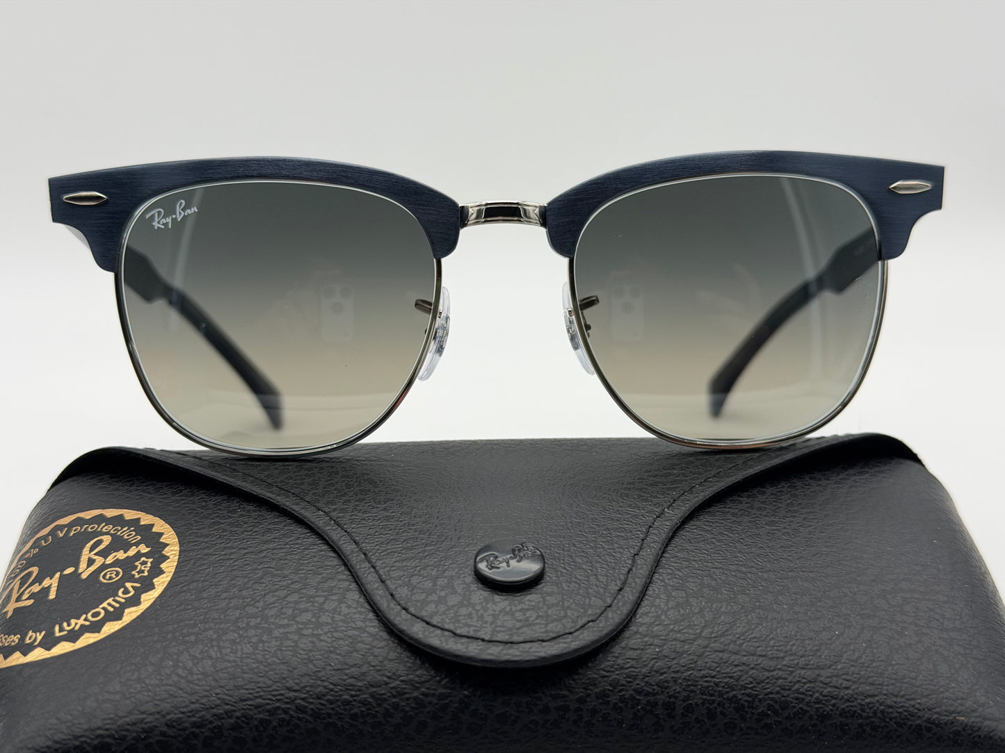 Ray-Ban Clubmaster Aluminum 51mm Matte Blue Silver / Gray Gradient Lens RB 3507 9248 / 71 Italy NEW