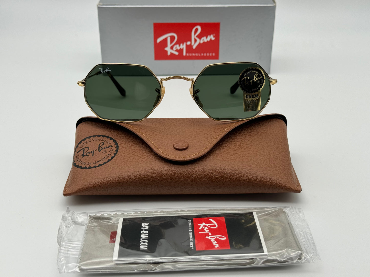 Ray-Ban Octagonal 53mm RB 3556 Gold G-15 001 Italy NEW
