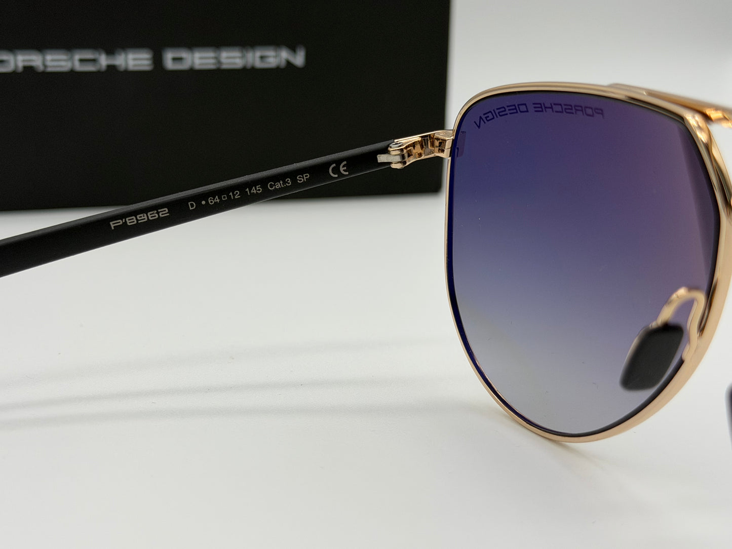 Porsche Design P8 962 Black Carbon Fiber / Smoke Gradient Lens Italy NEW