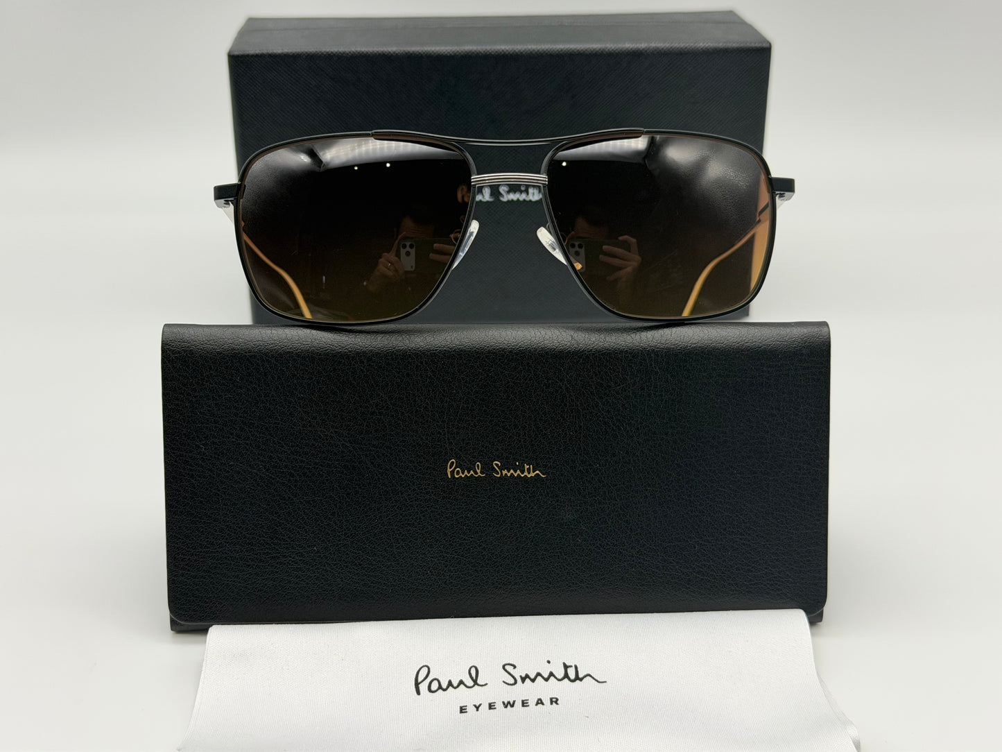 Paul Smith Foster 58mm Matte Black / Shiny Silver - Brown Gradient PSS 07958 Italy NEW
