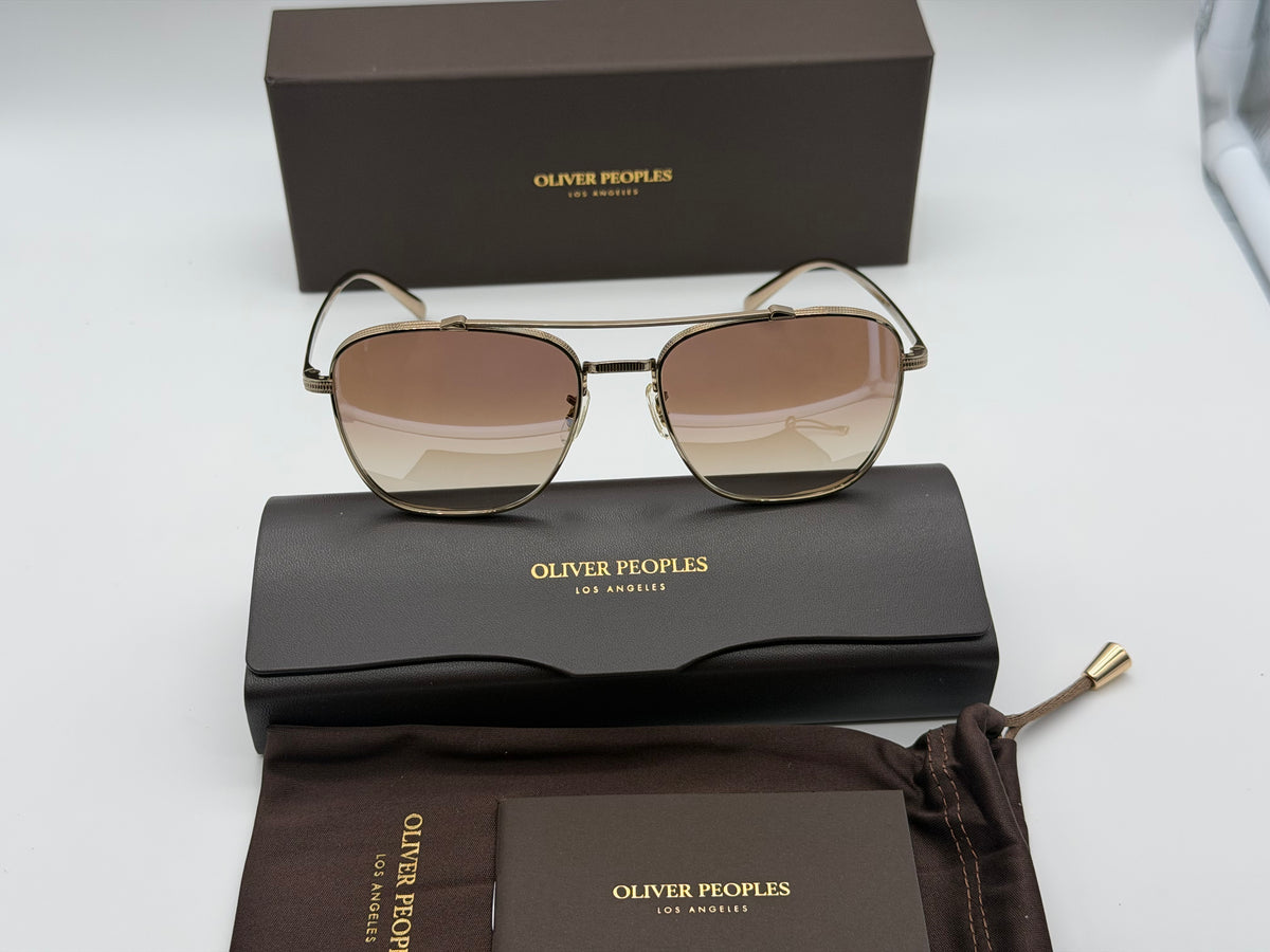 Oliver Peoples Avison 55mm Soft Gold Titanium / Tuscan Brown Gradient Mirror Crystal Lens OV 1349ST Japan NEW