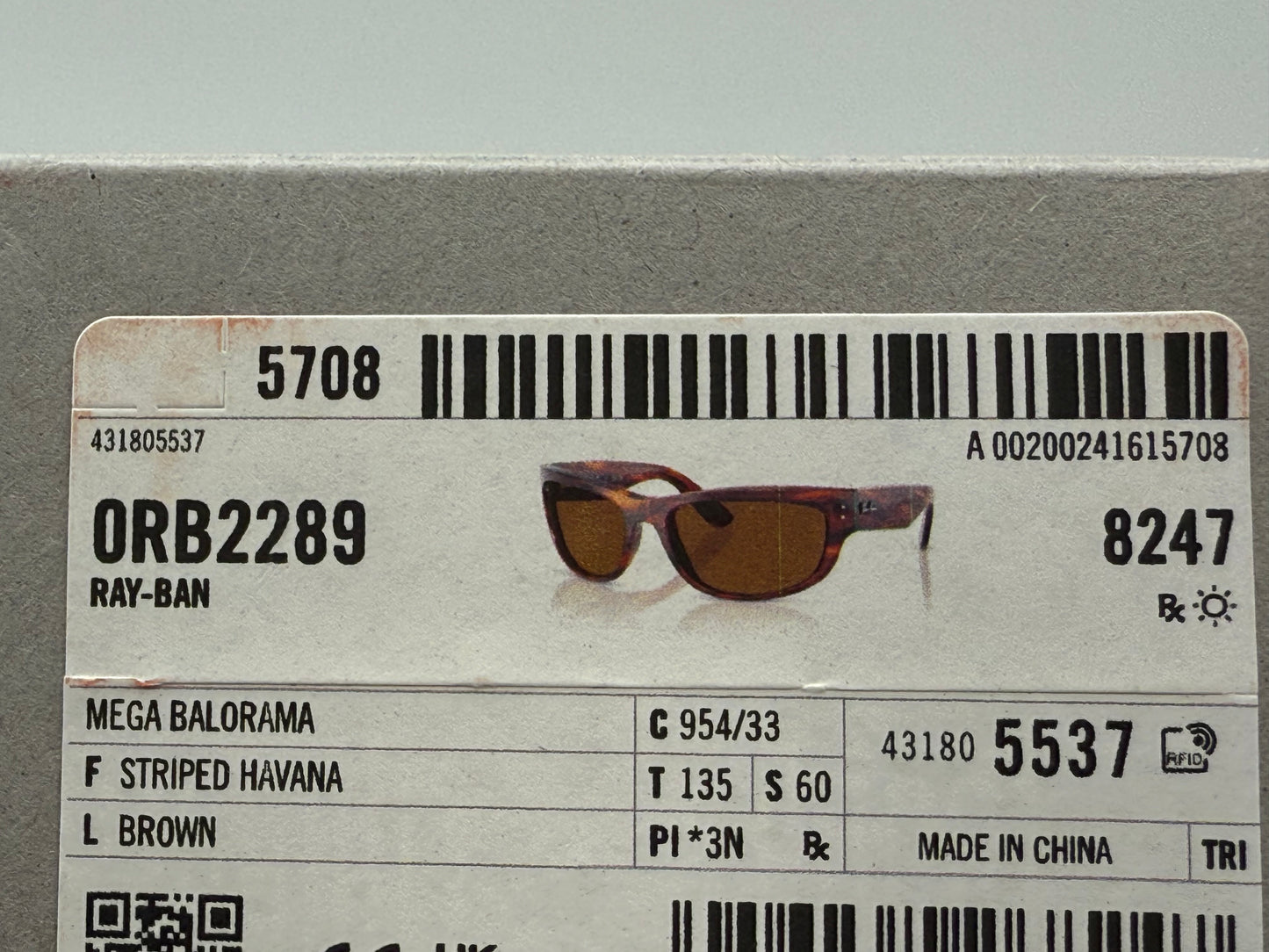 Ray-Ban Mega Balorama 60mm Stripped Havana / Brown B-15 954 / 33 NEW